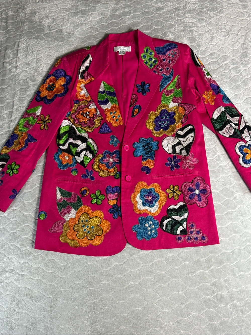 Bright Pink Floral Embroidered Blazer - Women Jackets & Coats